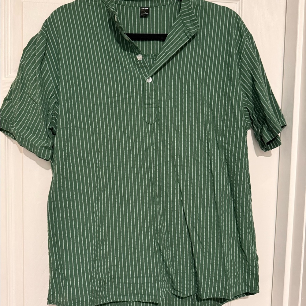 Green Striped Men's Shirt